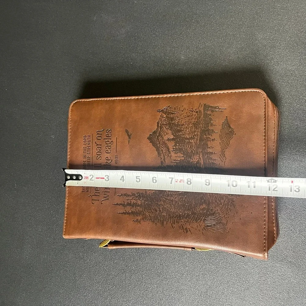 Isaiah 40:31 Brown Faux Leather Bible Cover Case with Handle and Zipper Large